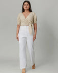 Beige Wrap Crop Top by THE MRCH MUSE