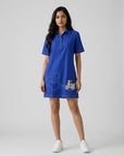 Cobalt Blue Beaded Scooter Cotton Shirt Dress by THE MRCH MUSE