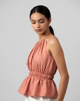 Gathered Halter Pink Peplum Top by THE MRCH MUSE