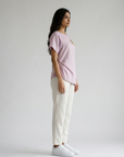 Lilac Hand-Beaded Cat Linen Top by THE MRCH MUSE