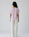 Lilac Hand-Beaded Cat Linen Top by THE MRCH MUSE