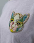 Lilac Hand-Beaded Cat Linen Top by THE MRCH MUSE