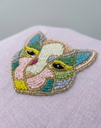 Lilac Hand-Beaded Cat Linen Top by THE MRCH MUSE