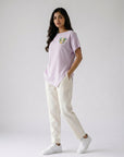 Lilac Hand-Beaded Cat Linen Top by THE MRCH MUSE