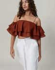 Maroon Ruffled Crop Top by THE MRCH MUSE