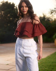 Maroon Ruffled Crop Top by THE MRCH MUSE