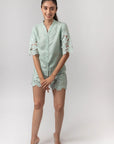Mint Green Embroidered Shirt by THE MRCH MUSE