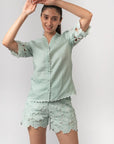 Mint Green Embroidered Shirt by THE MRCH MUSE