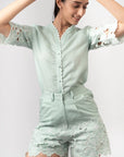 Mint Green Embroidered Shirt by THE MRCH MUSE