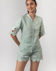 Mint Green Embroidered Shirt by THE MRCH MUSE