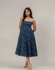 Navy Blue Floral Midi Dress by THE MRCH MUSE