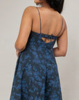 Navy Blue Floral Midi Dress by THE MRCH MUSE
