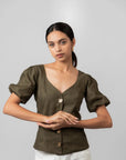 Olive Green Puff Top by THE MRCH MUSE