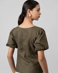 Olive Green Puff Top by THE MRCH MUSE