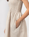Striped Smocked Midi Dress by THE MRCH MUSE