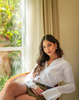 White Flared Cuff Shirt by THE MRCH MUSE