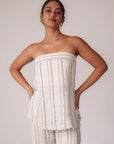 White and Black Striped Strapless Top by THE MRCH MUSE