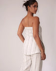 White and Black Striped Strapless Top by THE MRCH MUSE