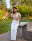 Beige Wrap Crop Top by THE MRCH MUSE