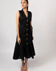 Black Linen Midi Dress by THE MRCH MUSE