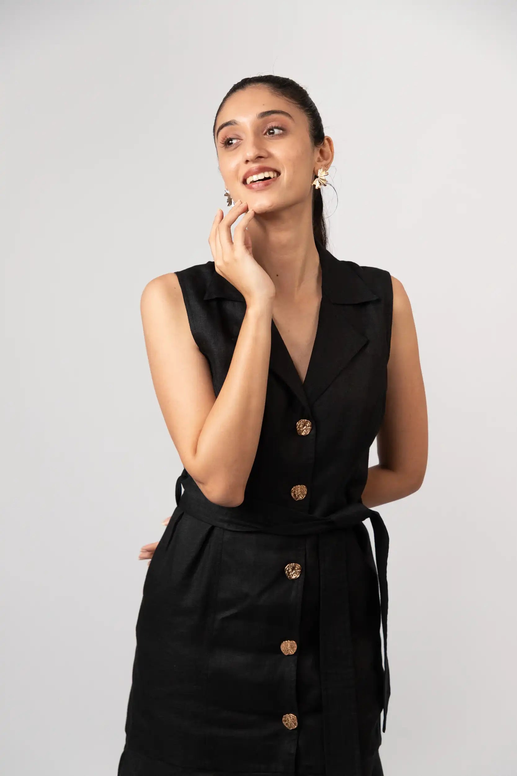 Black Linen Midi Dress by THE MRCH MUSE
