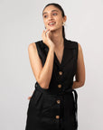Black Linen Midi Dress by THE MRCH MUSE