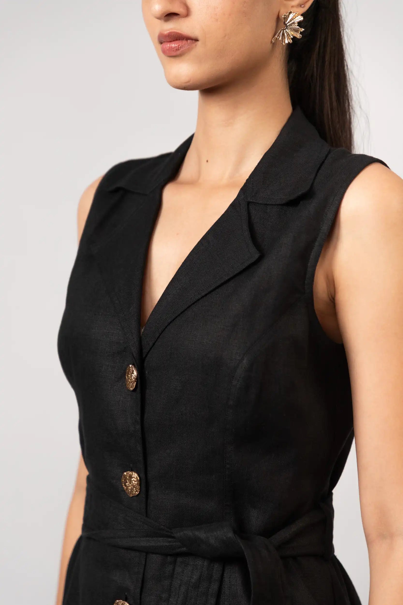 Black Linen Midi Dress by THE MRCH MUSE