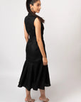 Black Linen Midi Dress by THE MRCH MUSE
