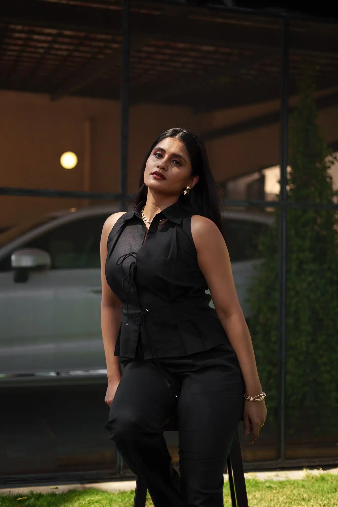 Black Sleeveless Shirt by THE MRCH MUSE