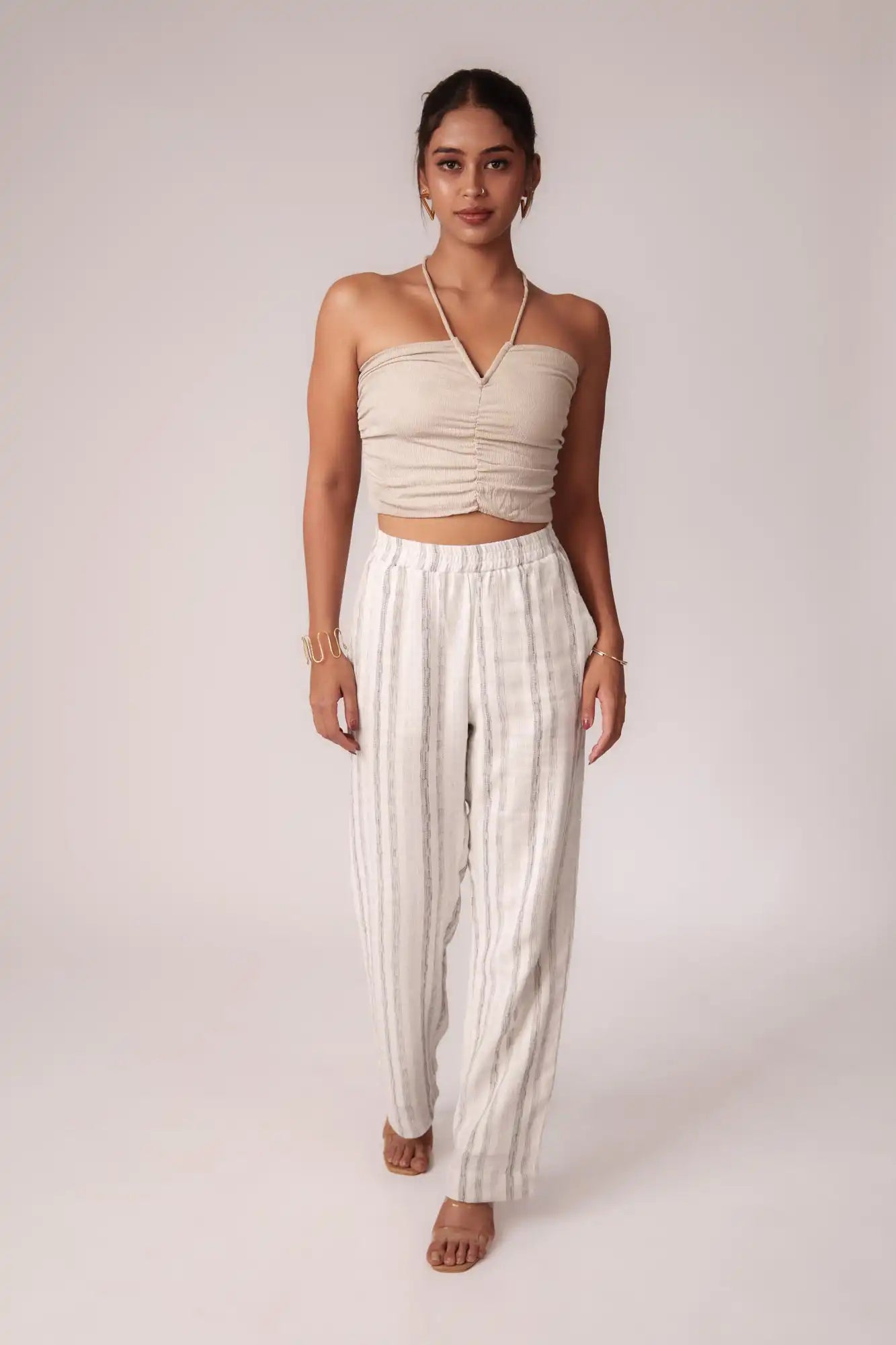 White and Black Striped Strapless Top by THE MRCH MUSE