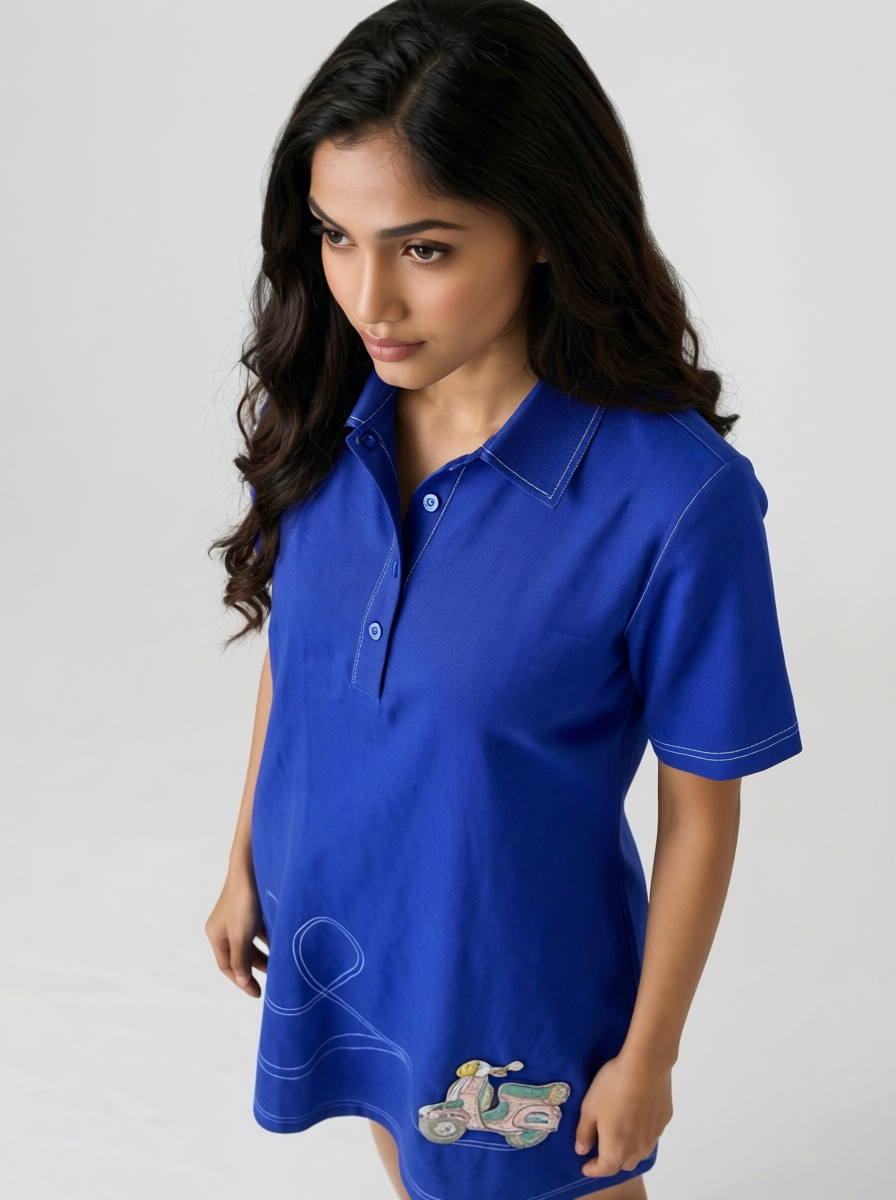 Cobalt Blue Beaded Scooter Cotton Shirt Dress by THE MRCH MUSE