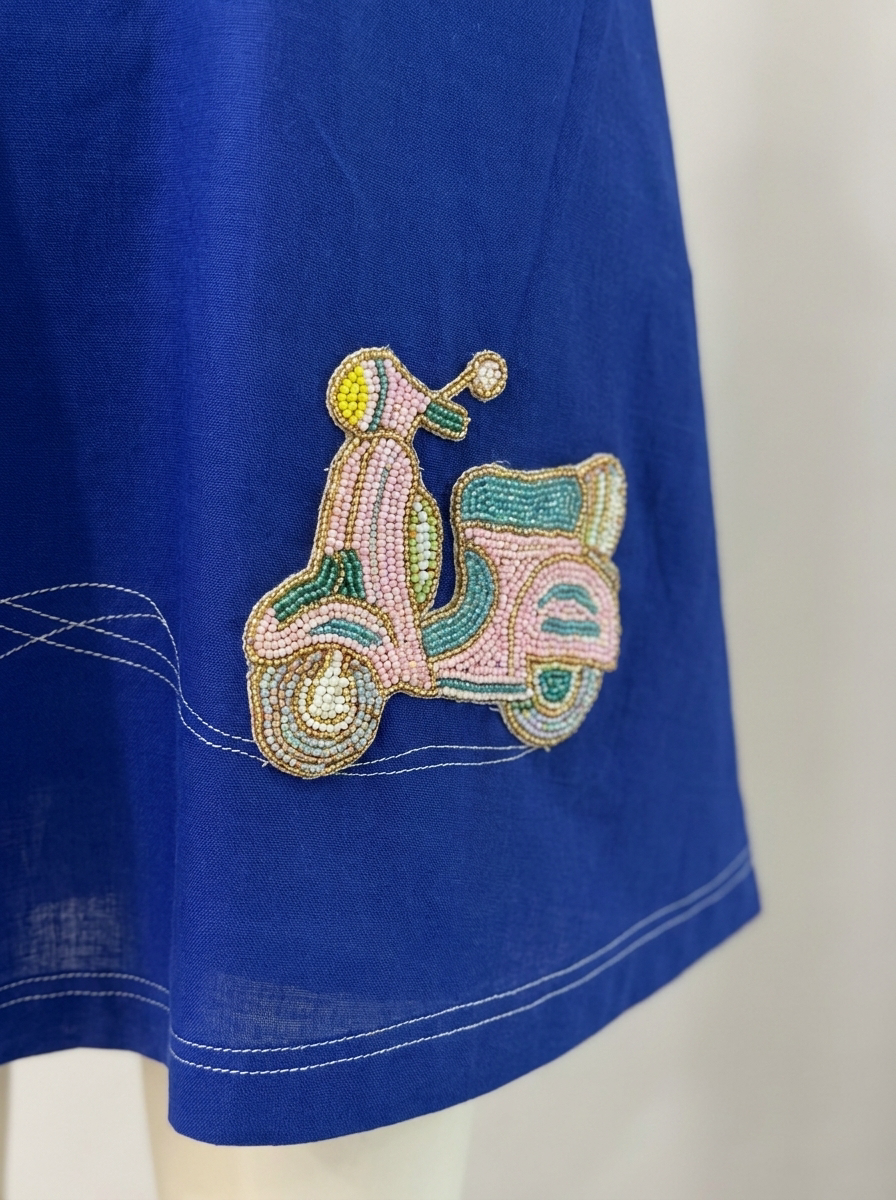 Cobalt Blue Beaded Scooter Cotton Shirt Dress by THE MRCH MUSE
