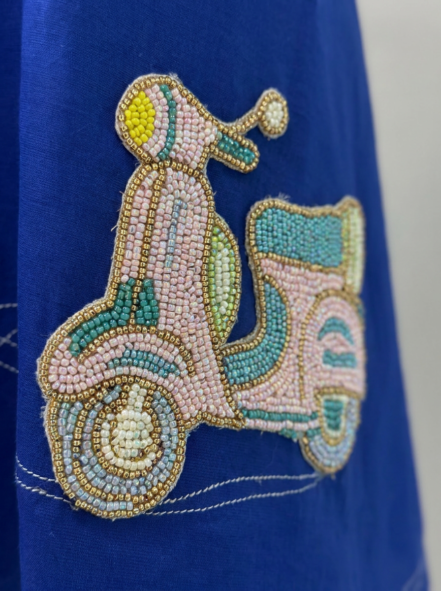 Cobalt Blue Beaded Scooter Cotton Shirt Dress by THE MRCH MUSE