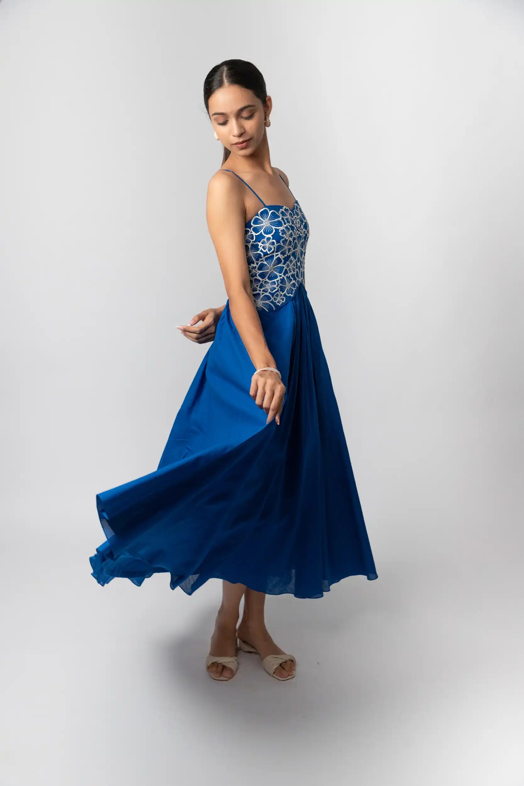 Cobalt Blue Embroidered Maxi Dress by THE MRCH MUSE