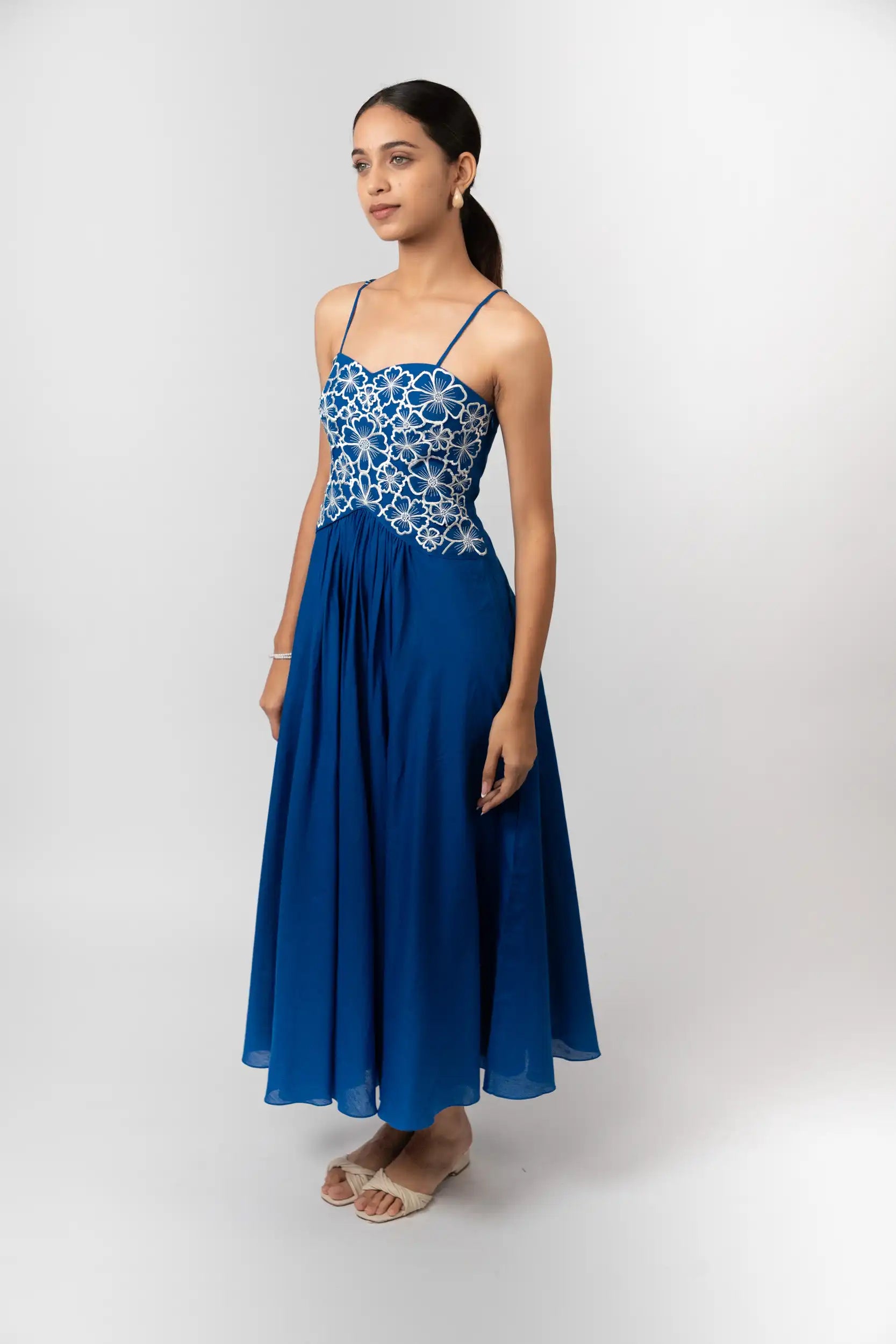 Cobalt Blue Embroidered Maxi Dress by THE MRCH MUSE