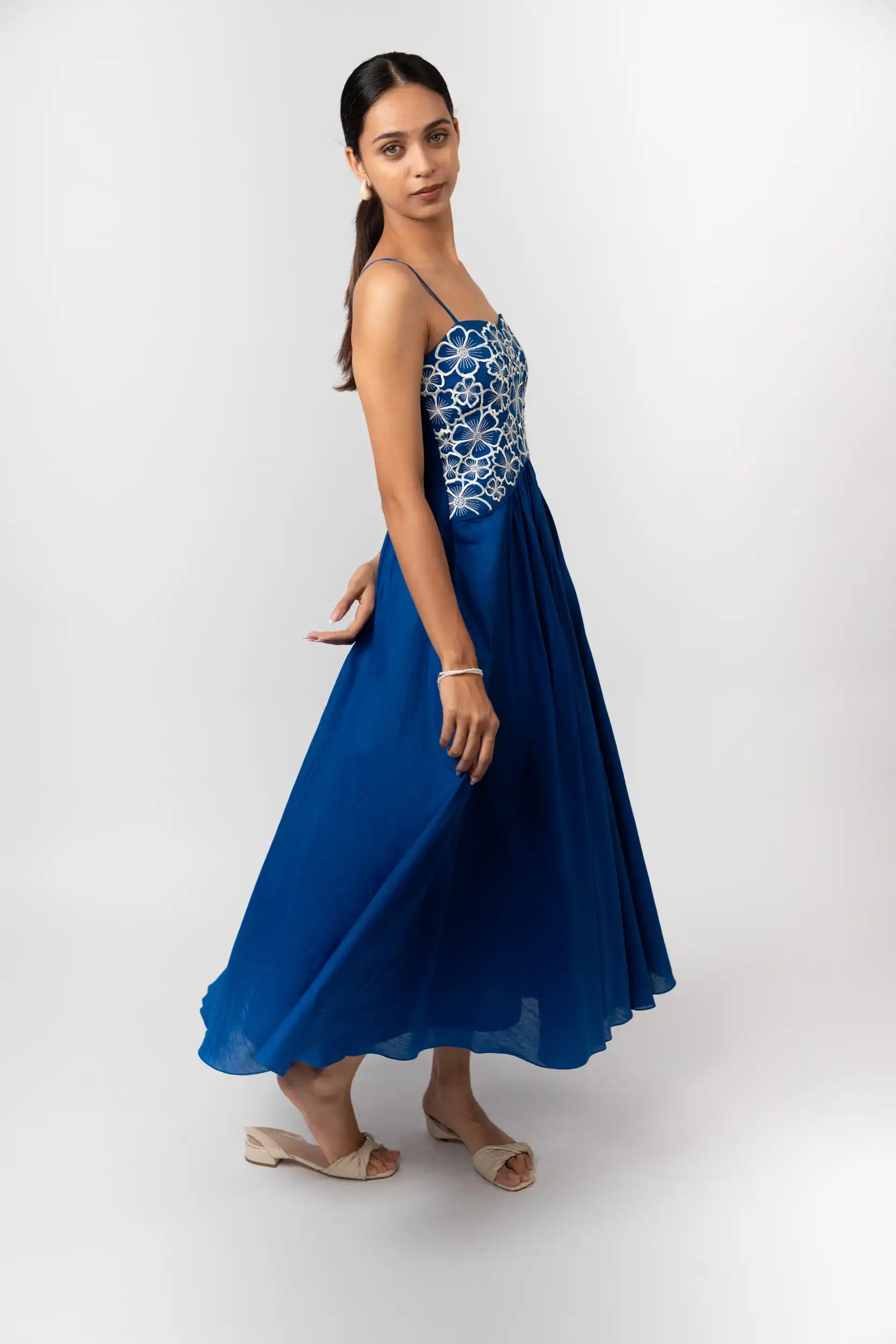 Cobalt Blue Embroidered Maxi Dress by THE MRCH MUSE