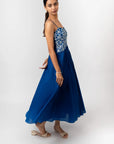Cobalt Blue Embroidered Maxi Dress by THE MRCH MUSE