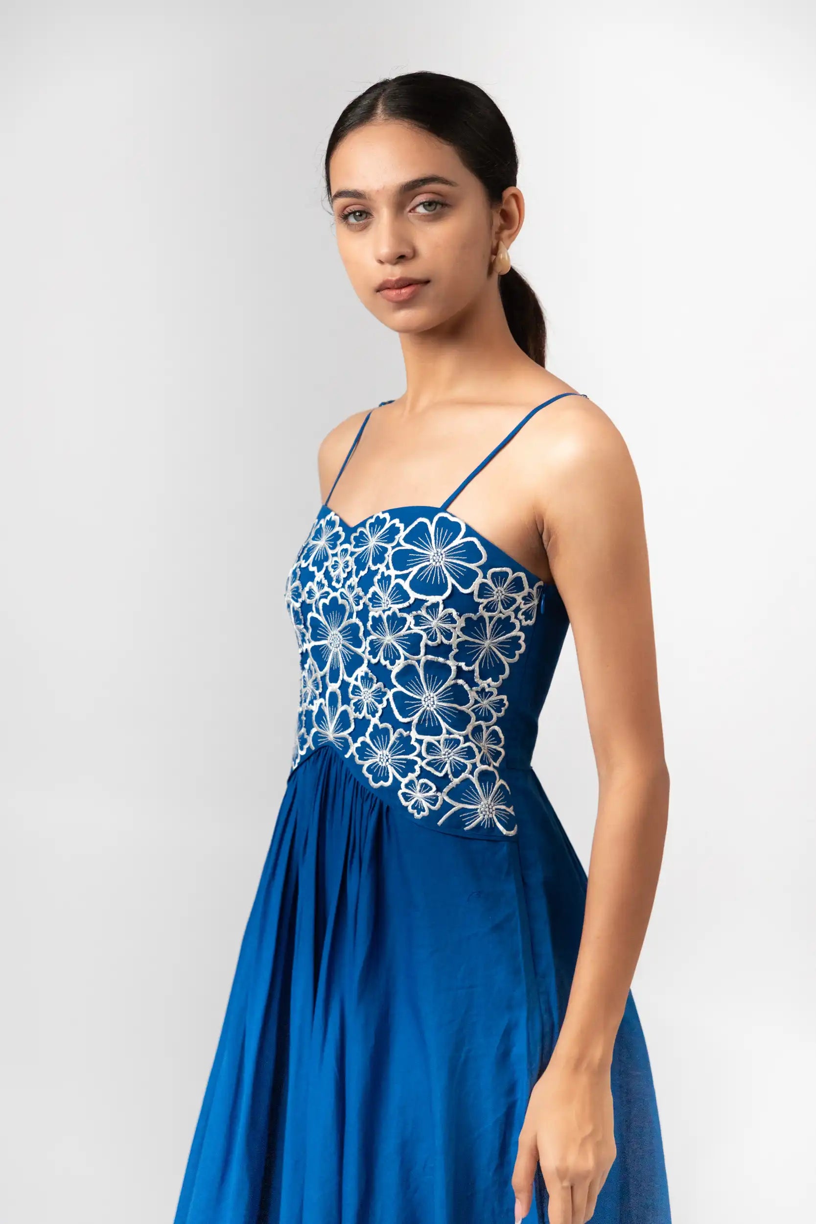 Cobalt Blue Embroidered Maxi Dress by THE MRCH MUSE