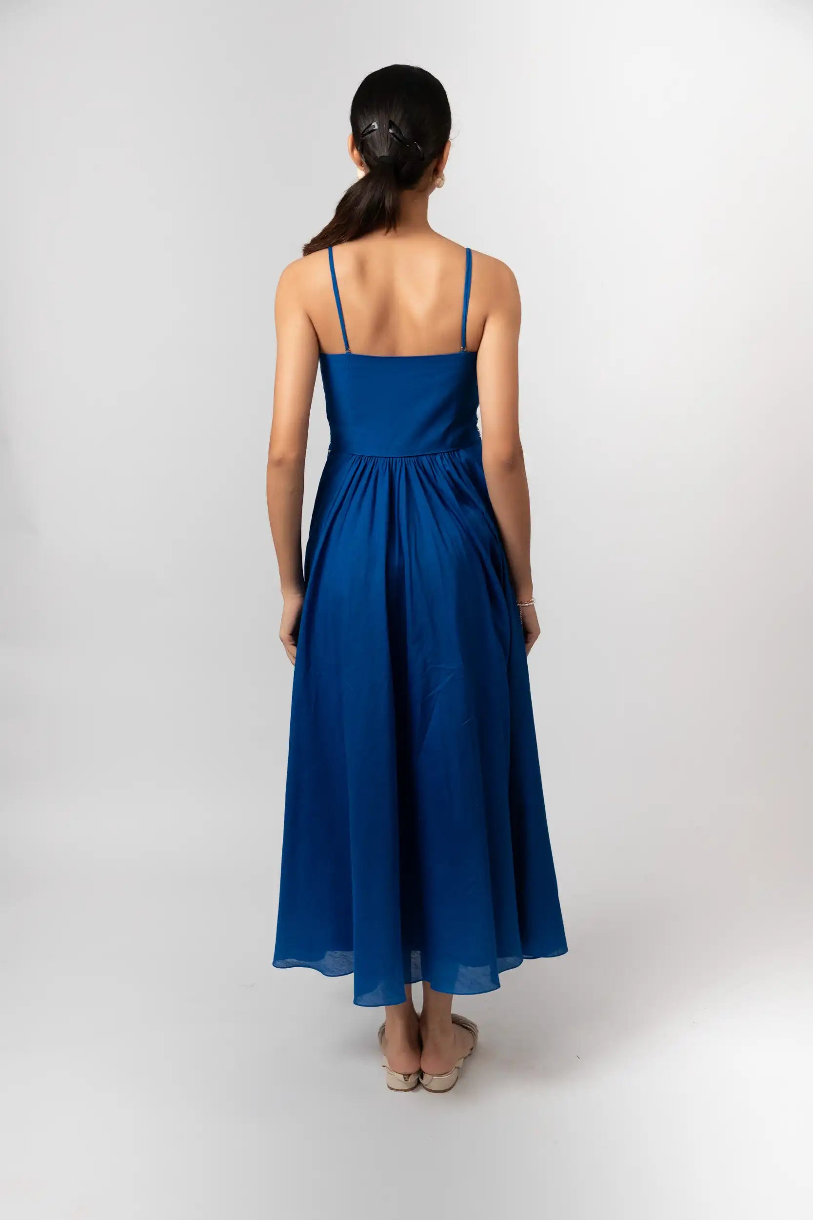 Cobalt Blue Embroidered Maxi Dress by THE MRCH MUSE