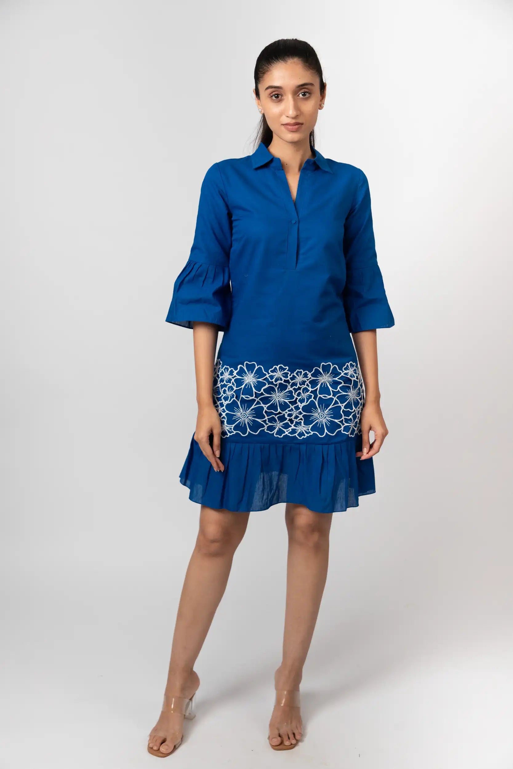 Cobalt Blue Embroidered Shirt Dress by THE MRCH MUSE