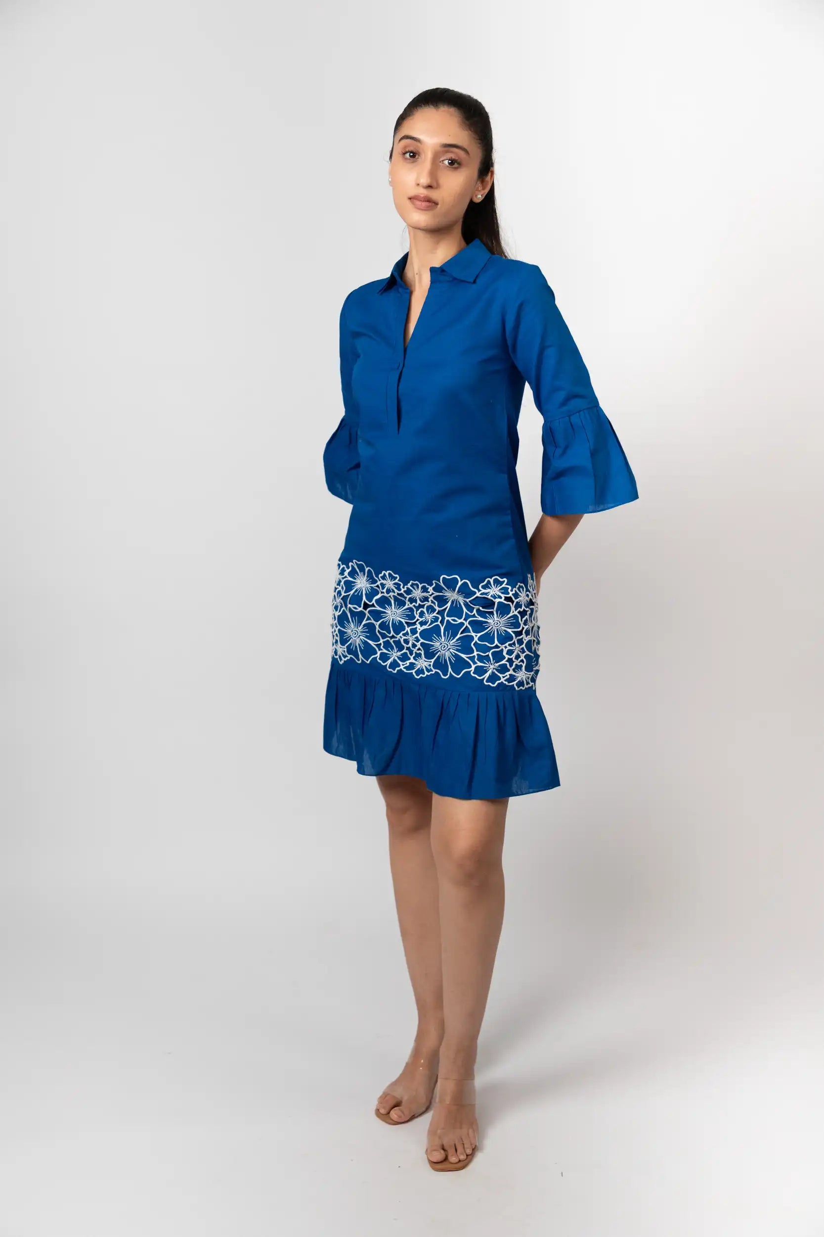 Cobalt Blue Embroidered Shirt Dress by THE MRCH MUSE