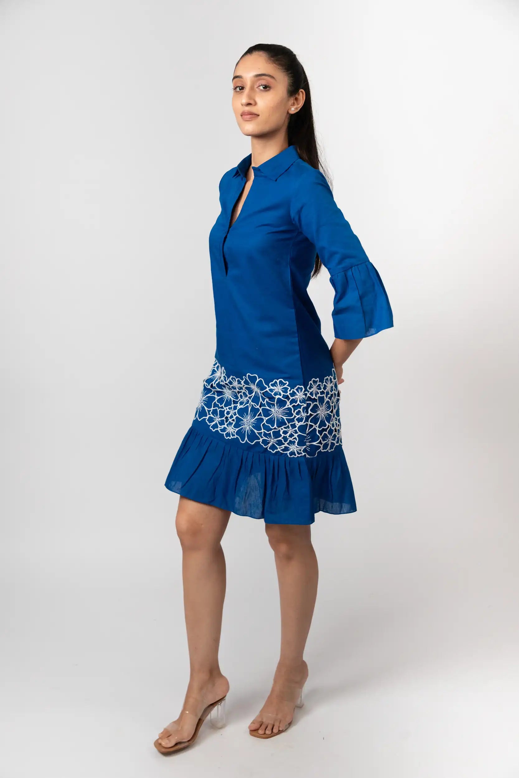 Cobalt Blue Embroidered Shirt Dress by THE MRCH MUSE