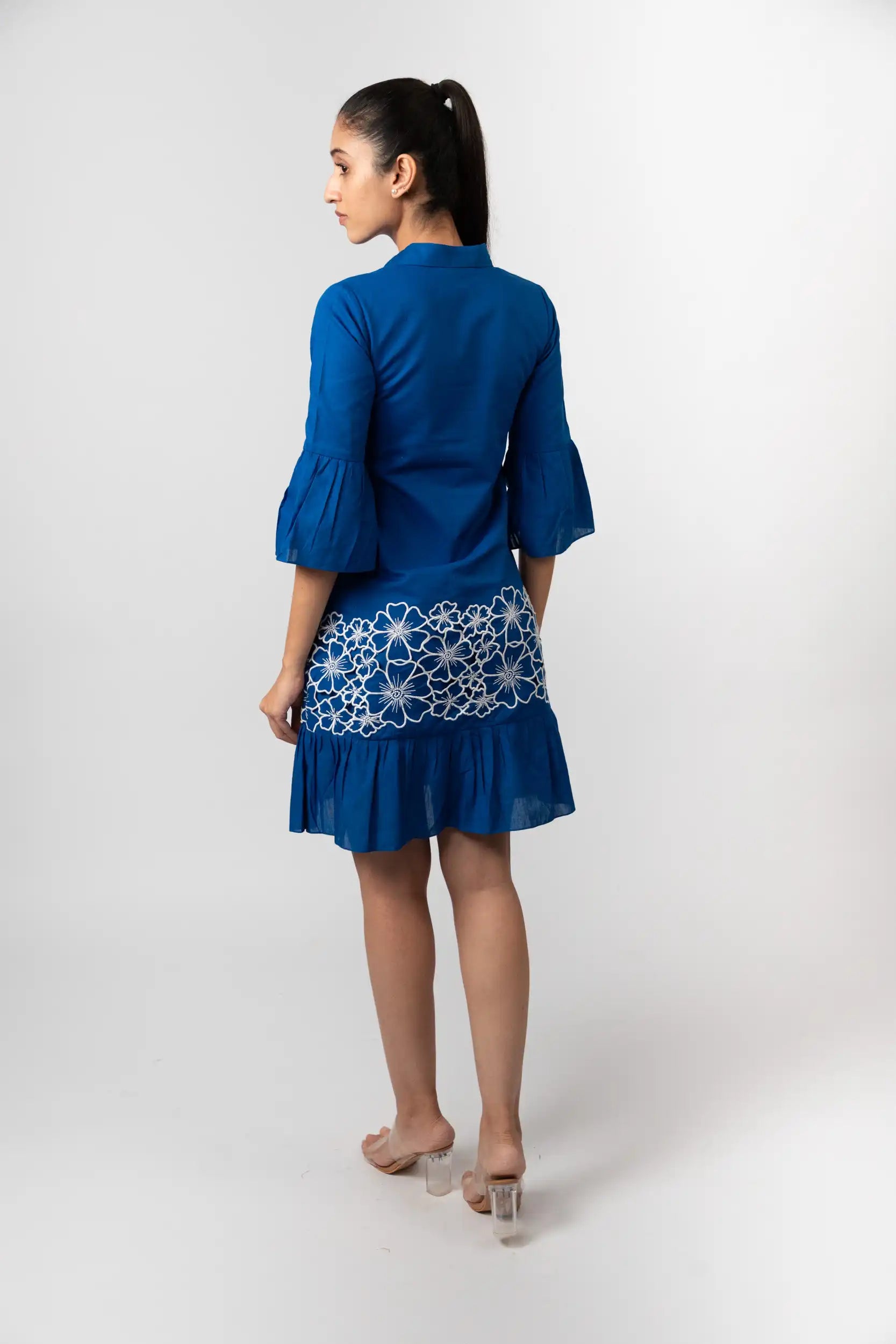 Cobalt Blue Embroidered Shirt Dress by THE MRCH MUSE