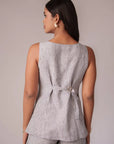 Dark Navy Blue Striped Long Vest by THE MRCH MUSE