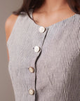 Dark Navy Blue Striped Long Vest by THE MRCH MUSE