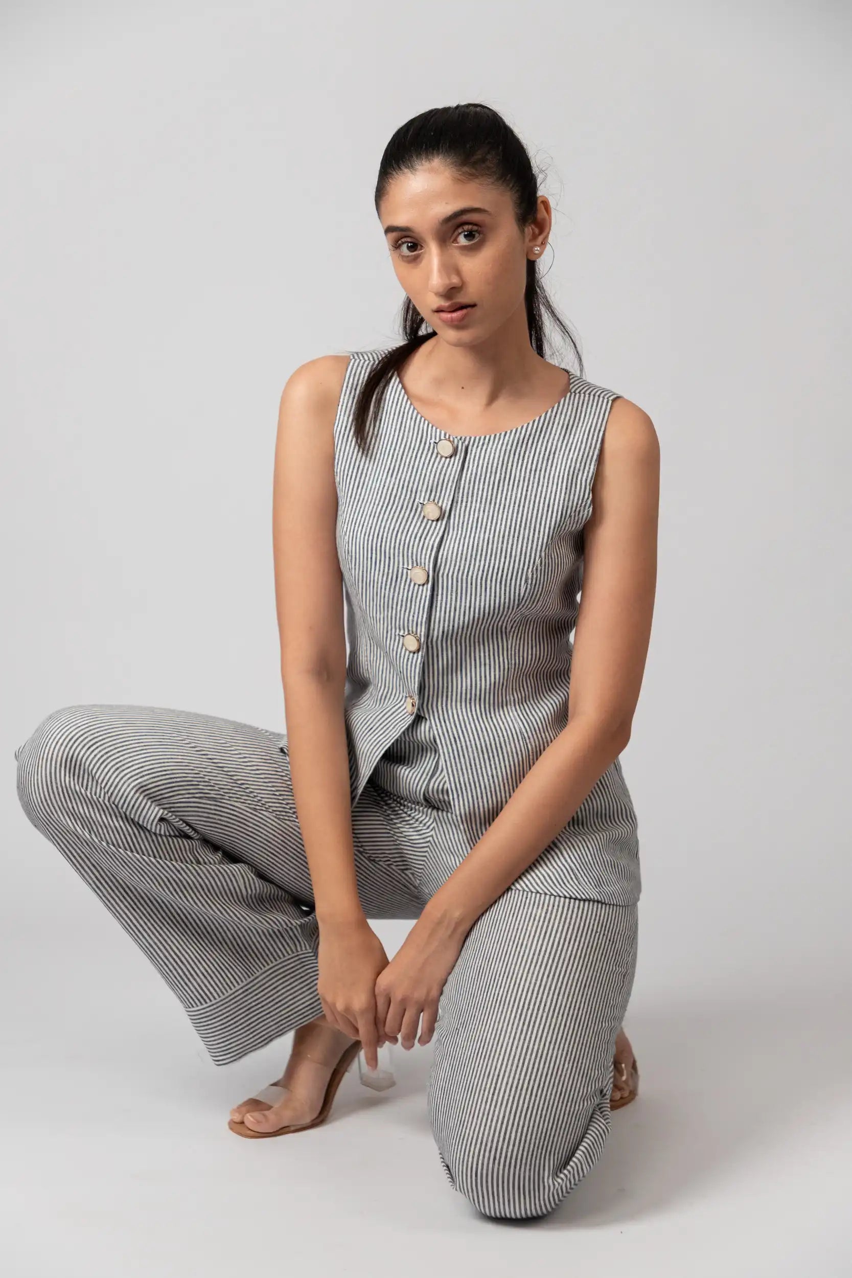 Dark Navy Blue Striped Trouser by THE MRCH MUSE