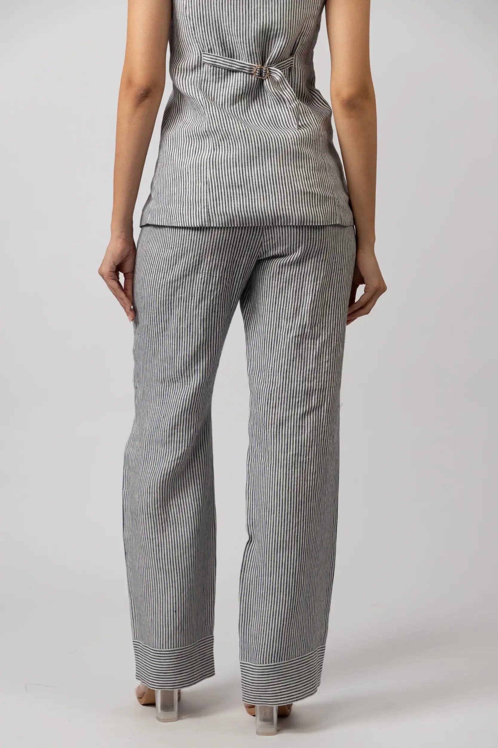 Dark Navy Blue Striped Trouser by THE MRCH MUSE