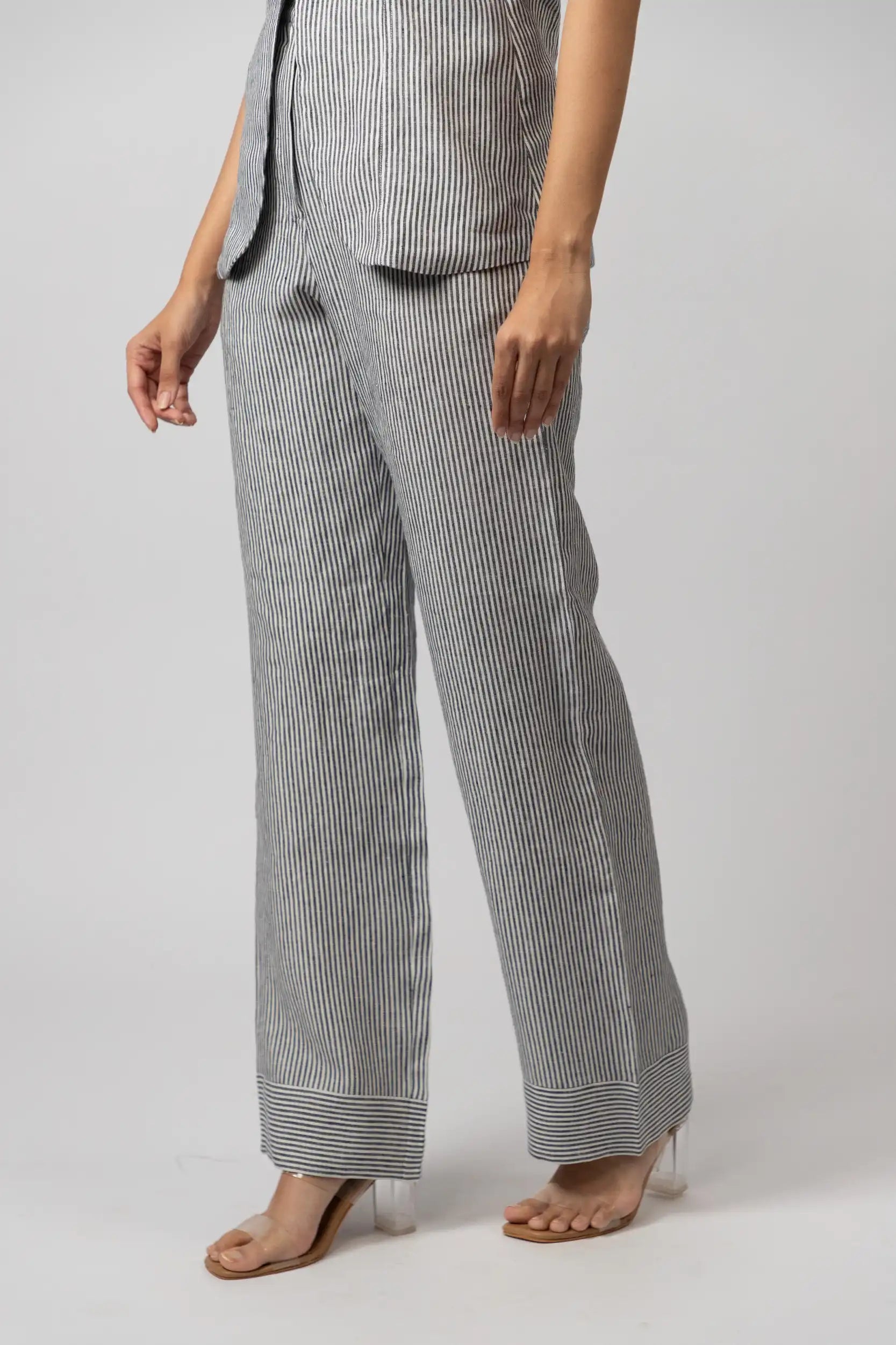 Dark Navy Blue Striped Trouser by THE MRCH MUSE
