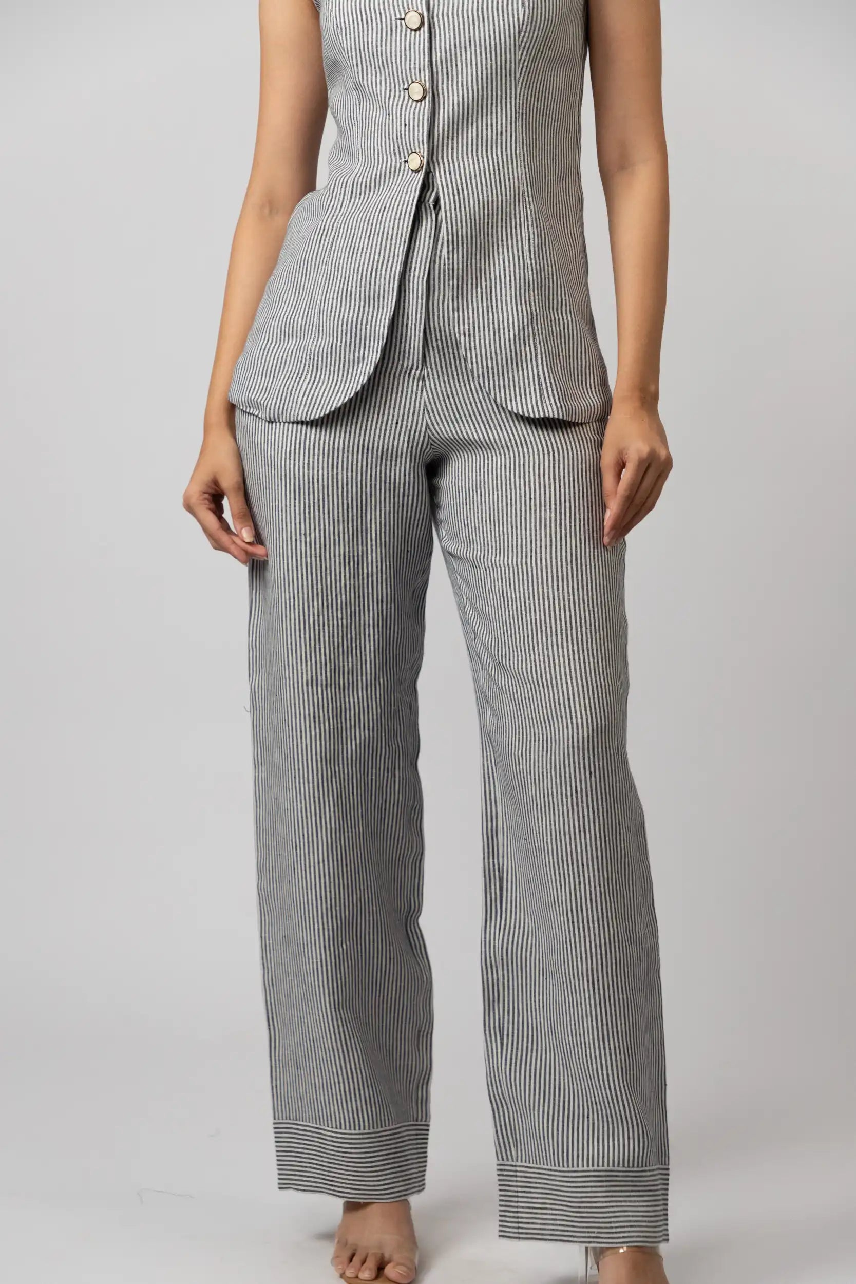 Dark Navy Blue Striped Trouser by THE MRCH MUSE
