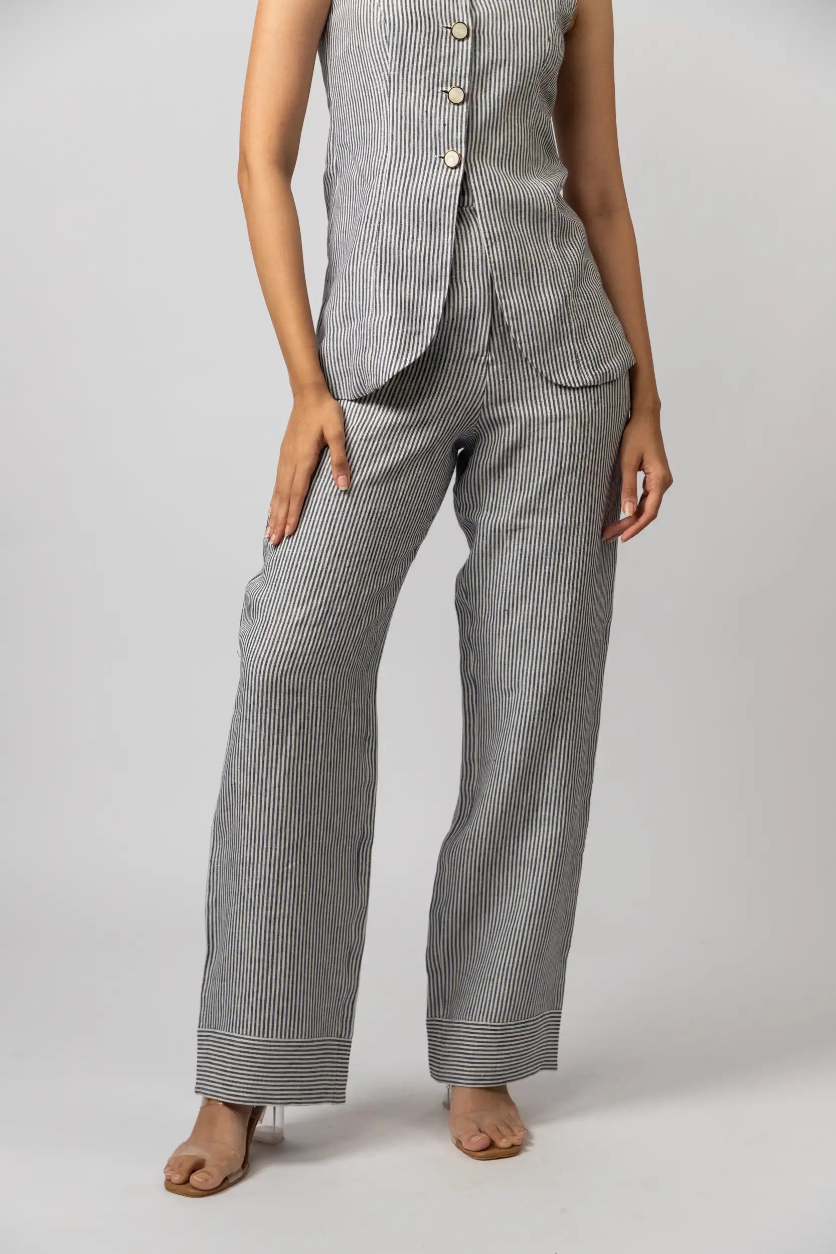 Dark Navy Blue Striped Trouser by THE MRCH MUSE